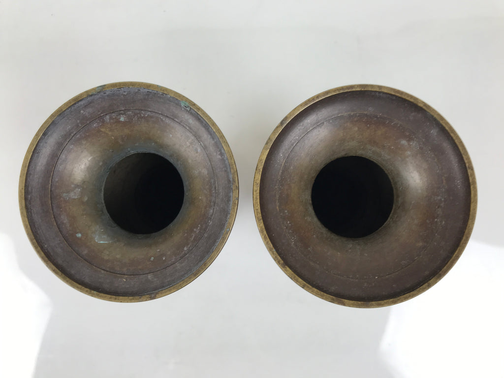 Japanese Buddhist Altar Bronze Metal Flower Vases 2pcs Hanatate Brown Birds BT25-OT - Buddhist-chidorivintage.com