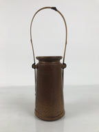 Japanese Ceramic Flower Vase Vtg Ikebana Kabin Brown Bamboo Handle FK266-KT - Vase-chidorivintage.com