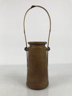 Japanese Ceramic Flower Vase Vtg Ikebana Kabin Brown Bamboo Handle FK266-KT - Vase-chidorivintage.com