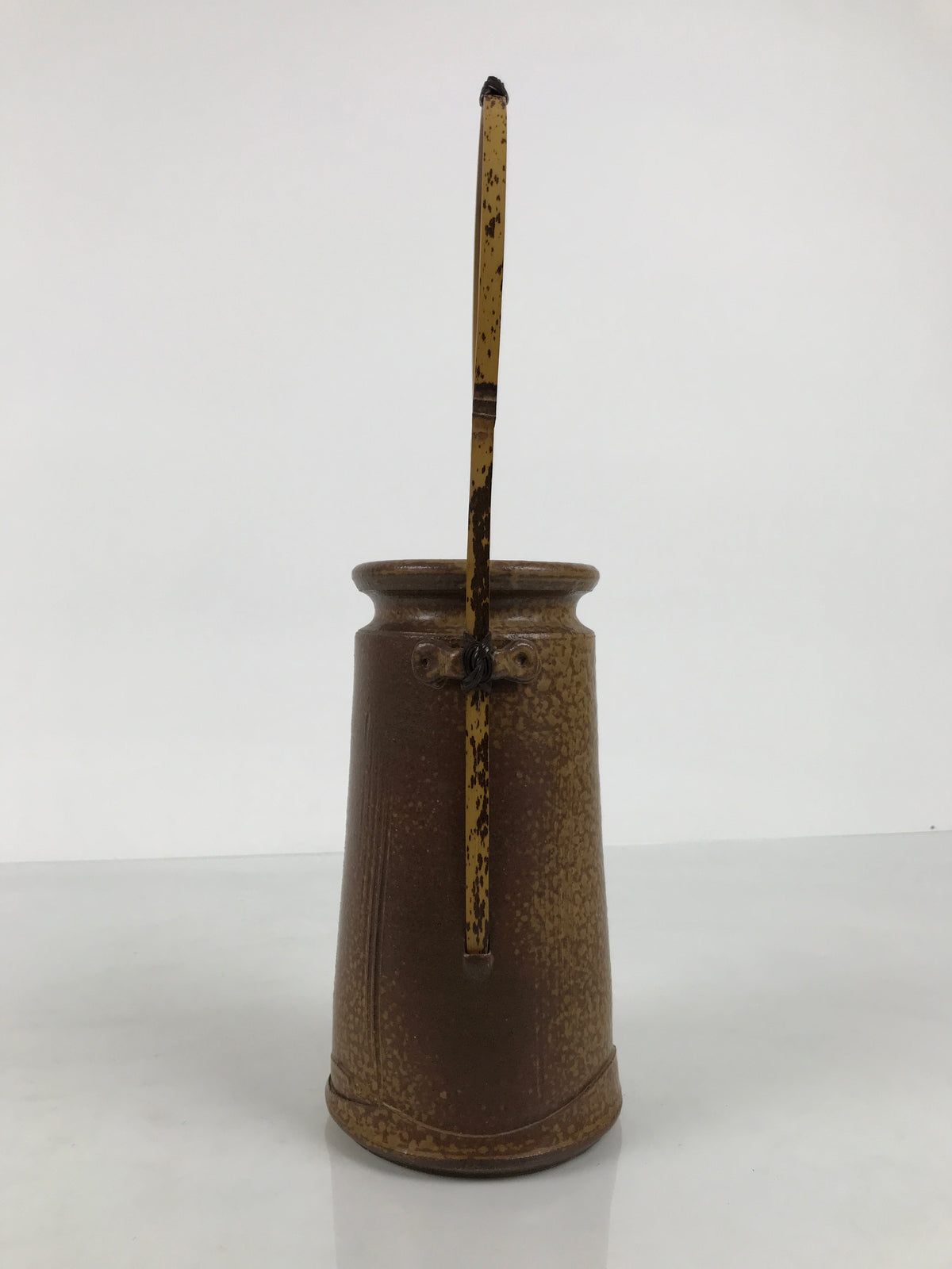 Japanese Ceramic Flower Vase Vtg Ikebana Kabin Brown Bamboo Handle FK266-KT - Vase-chidorivintage.com