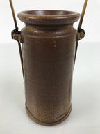 Japanese Ceramic Flower Vase Vtg Ikebana Kabin Brown Bamboo Handle FK266-KT - Vase-chidorivintage.com