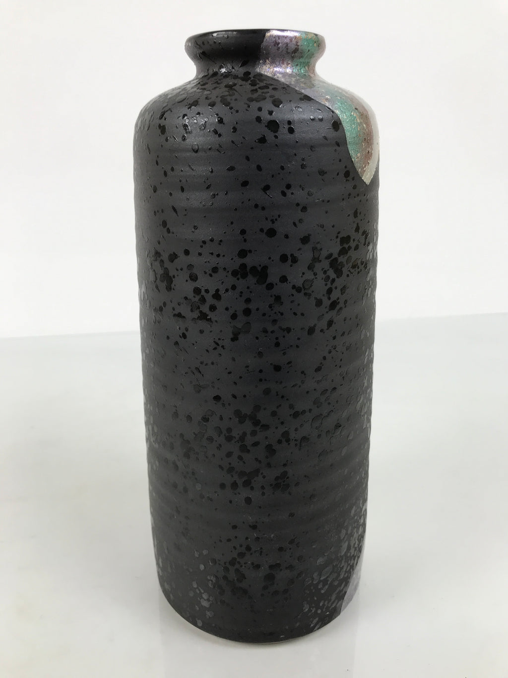 Japanese Ceramic Flower Vase Vtg Ikebana Kabin Cylinder Black Gold Silver FK267-KT - Vase-chidorivintage.com