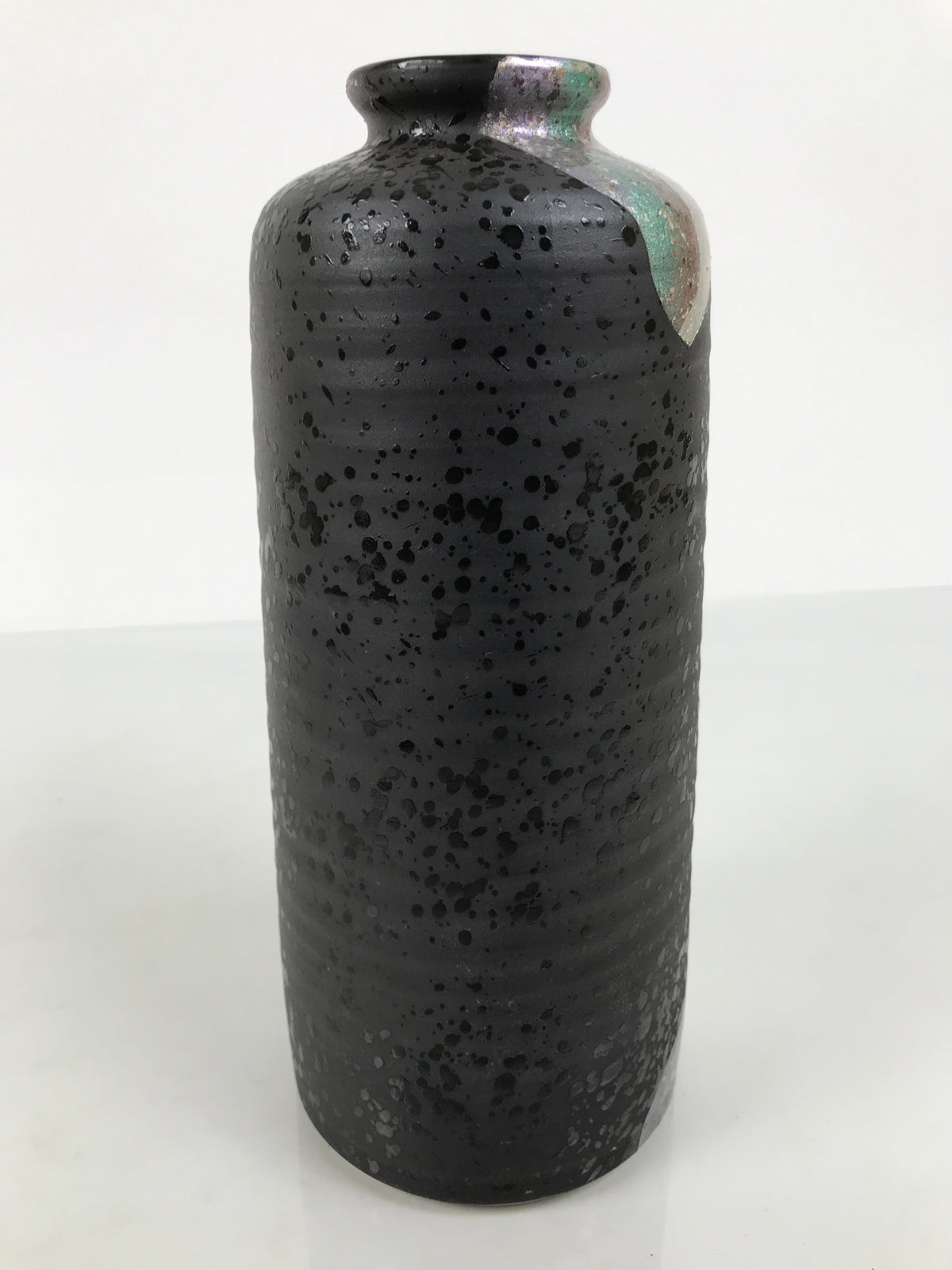 Japanese Ceramic Flower Vase Vtg Ikebana Kabin Cylinder Black Gold Silver FK267-KT - Vase-chidorivintage.com