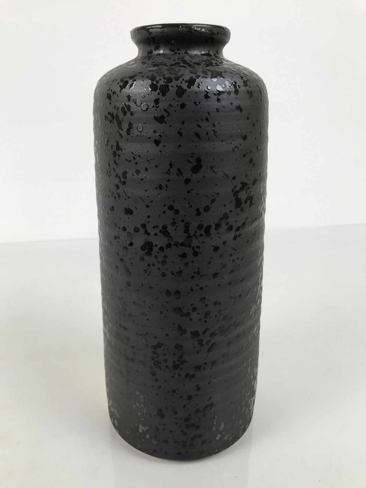 Japanese Ceramic Flower Vase Vtg Ikebana Kabin Cylinder Black Gold Silver FK267-KT - Vase-chidorivintage.com
