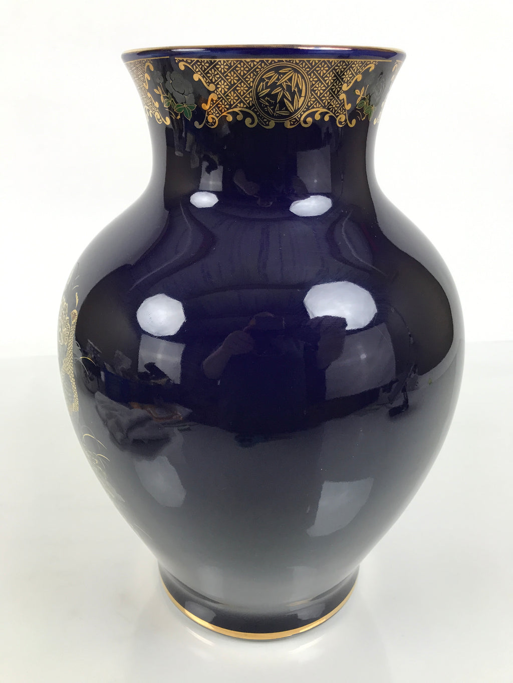 Japanese Porcelain Flower Vase Vtg Kabin Blue Peacock Bird Gold Floral FK268-KT - Vase-chidorivintage.com
