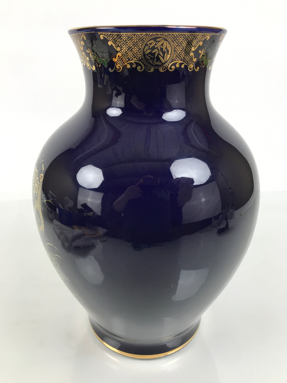 Japanese Porcelain Flower Vase Vtg Kabin Blue Peacock Bird Gold Floral FK268-KT - Vase-chidorivintage.com