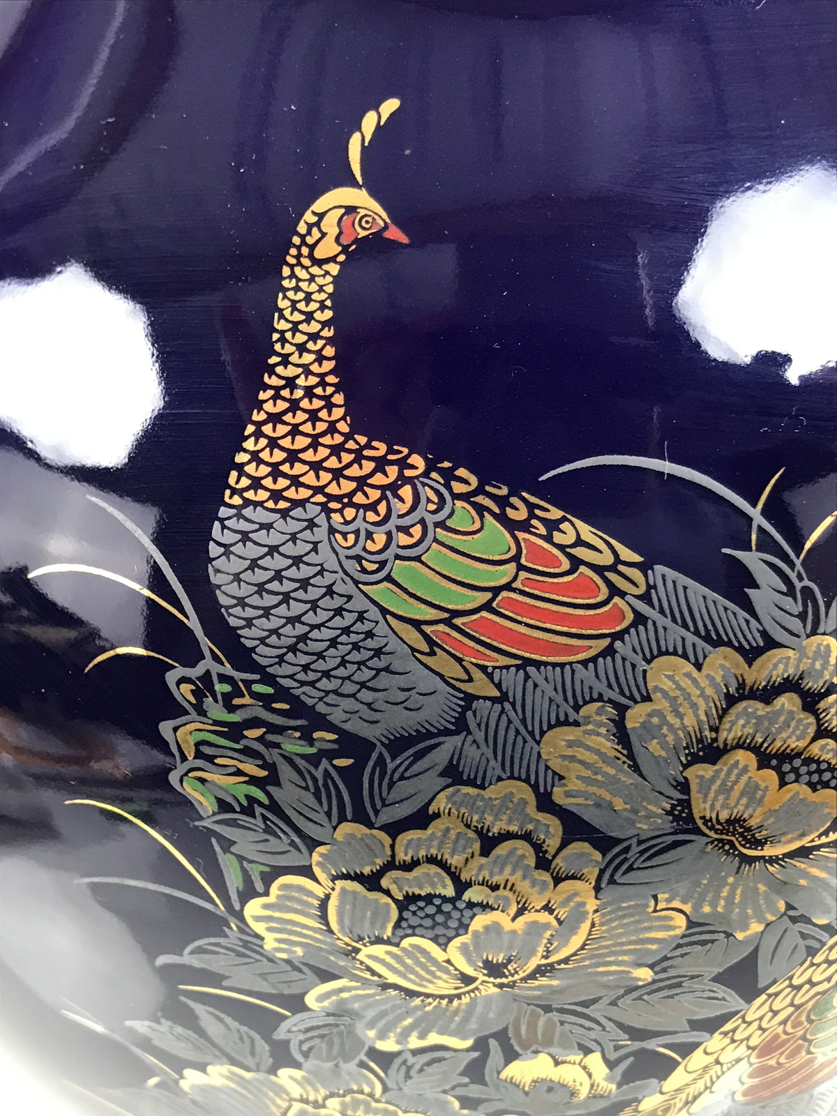 Japanese Porcelain Flower Vase Vtg Kabin Blue Peacock Bird Gold Floral FK268-KT - Vase-chidorivintage.com