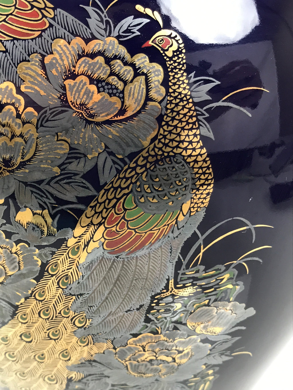 Japanese Porcelain Flower Vase Vtg Kabin Blue Peacock Bird Gold Floral FK268-KT - Vase-chidorivintage.com