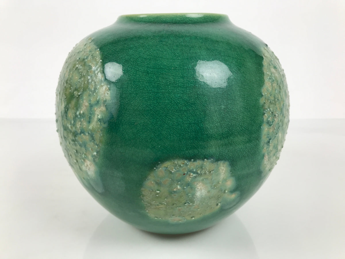 Japanese Porcelain Flower Vase Vtg Ikebana Kabin Crackle Round Green FK270-KT - Vase-chidorivintage.com