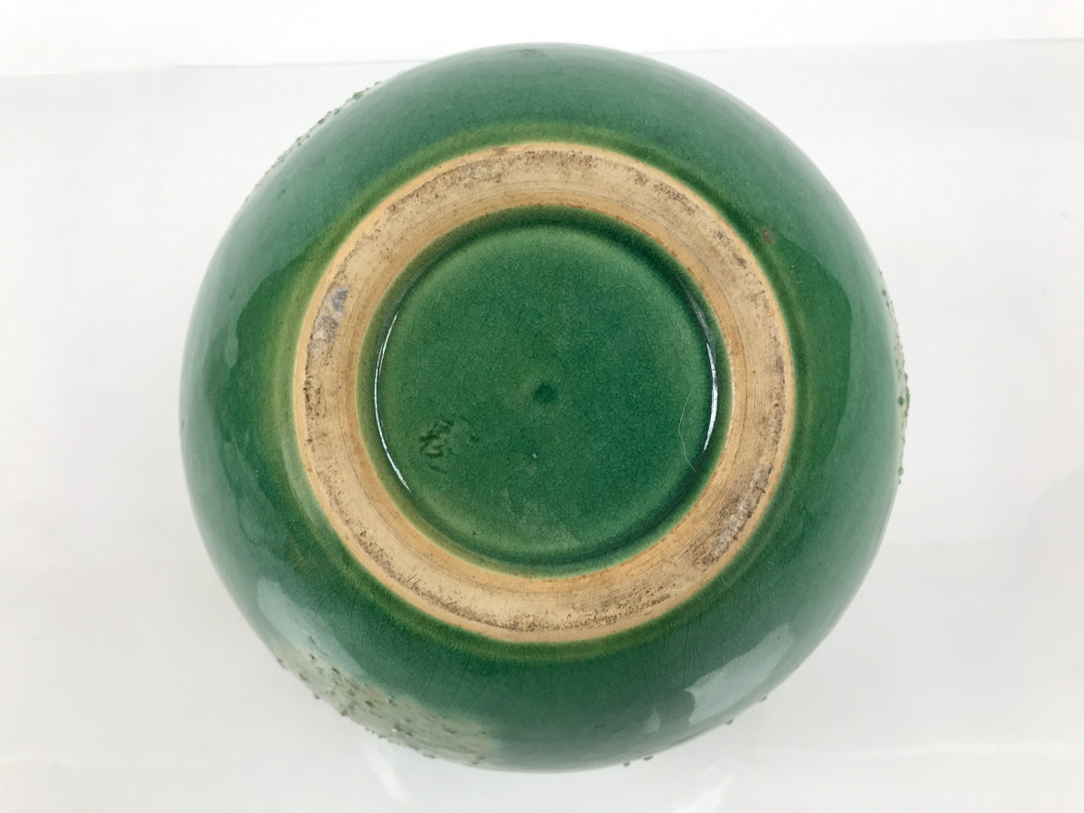 Japanese Porcelain Flower Vase Vtg Ikebana Kabin Crackle Round Green FK270-KT - Vase-chidorivintage.com