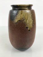 Japanese Ceramic Flower Vase Vtg Ikebana Kabin Brown Ash Glaze Pottery FK273-KT - Vase-chidorivintage.com