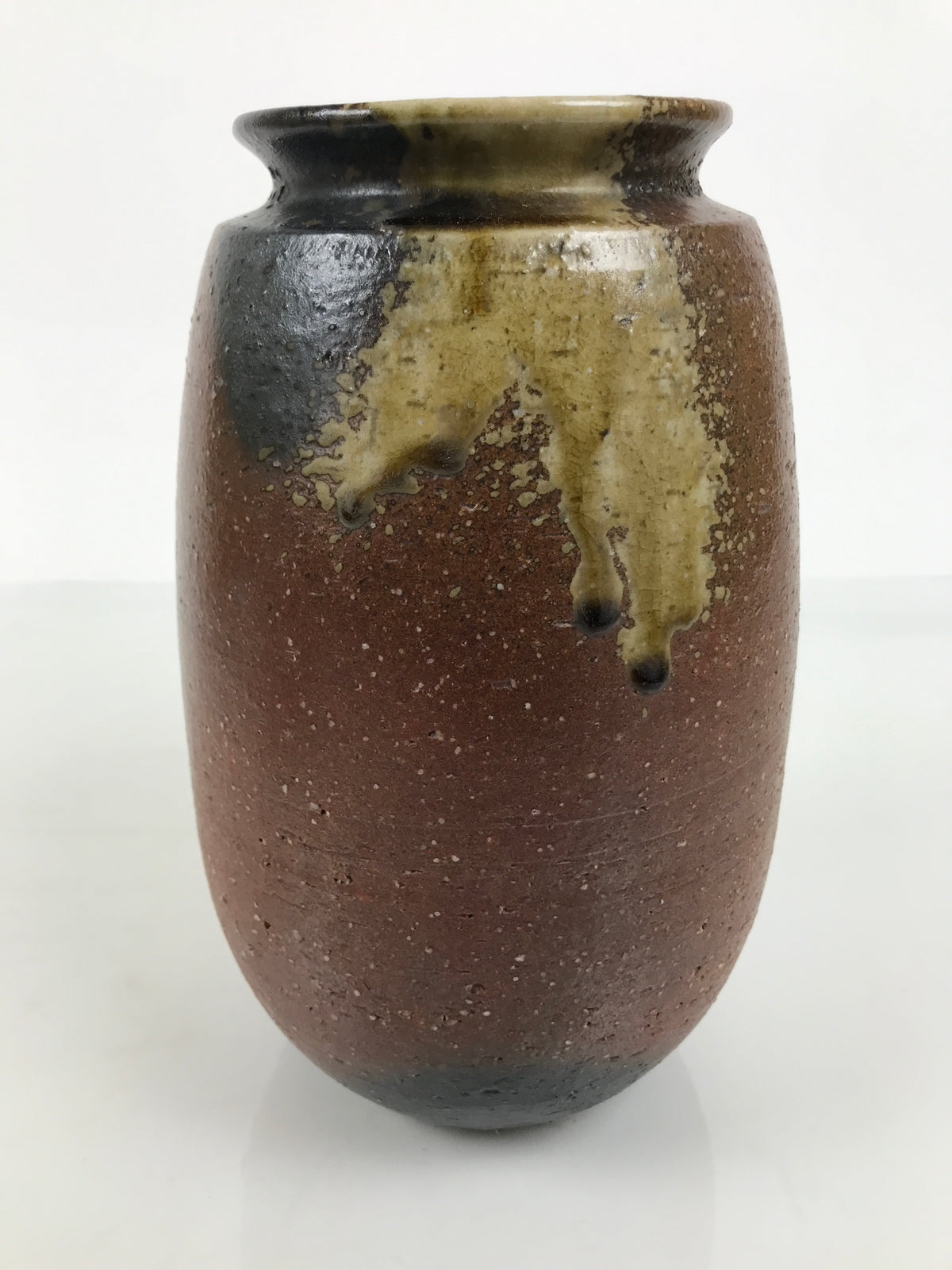 Japanese Ceramic Flower Vase Vtg Ikebana Kabin Brown Ash Glaze Pottery FK273-KT - Vase-chidorivintage.com