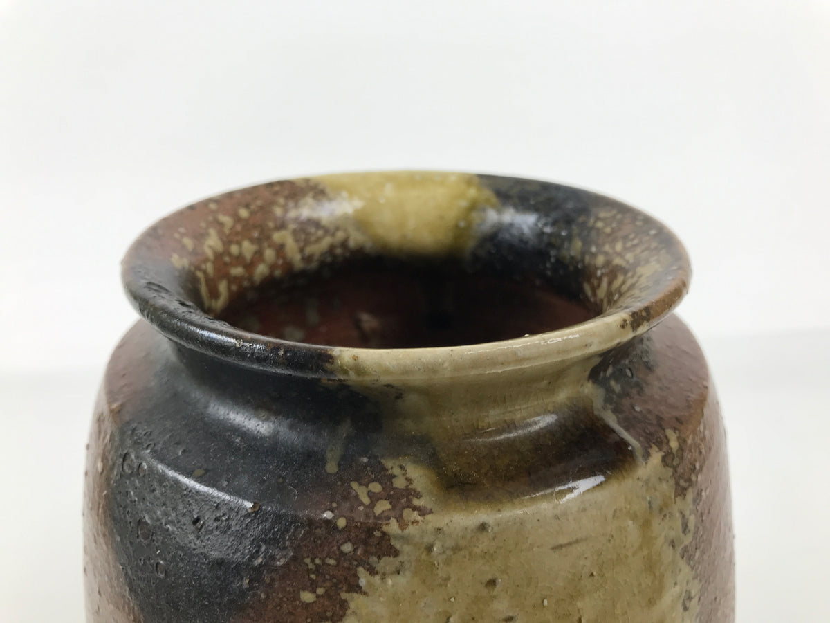 Japanese Ceramic Flower Vase Vtg Ikebana Kabin Brown Ash Glaze Pottery FK273-KT - Vase-chidorivintage.com
