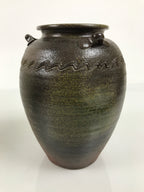 Japanese Ceramic Flower Vase Vtg Ikebana Kabin Pot Jar Ash Glaze Brown FK277-KT - Vase-chidorivintage.com