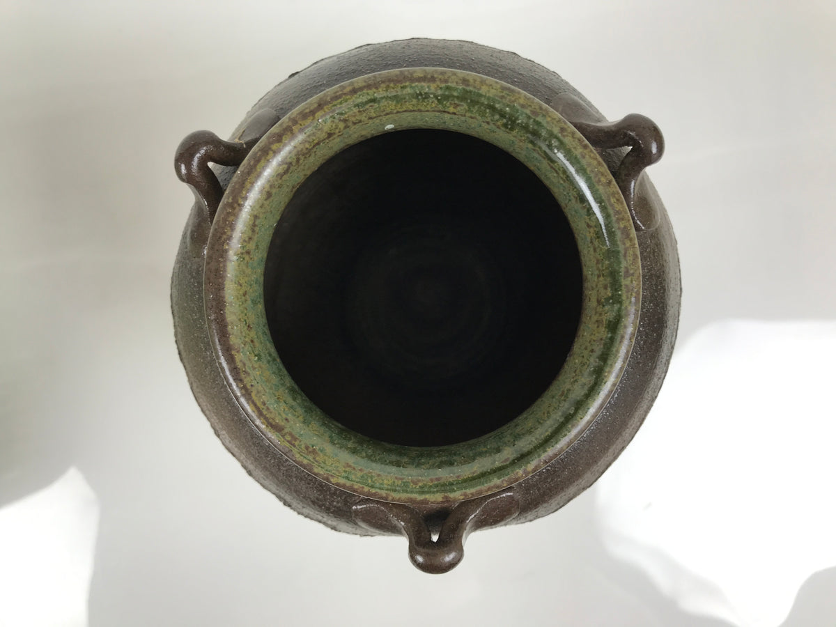 Japanese Ceramic Flower Vase Vtg Ikebana Kabin Pot Jar Ash Glaze Brown FK277-KT - Vase-chidorivintage.com
