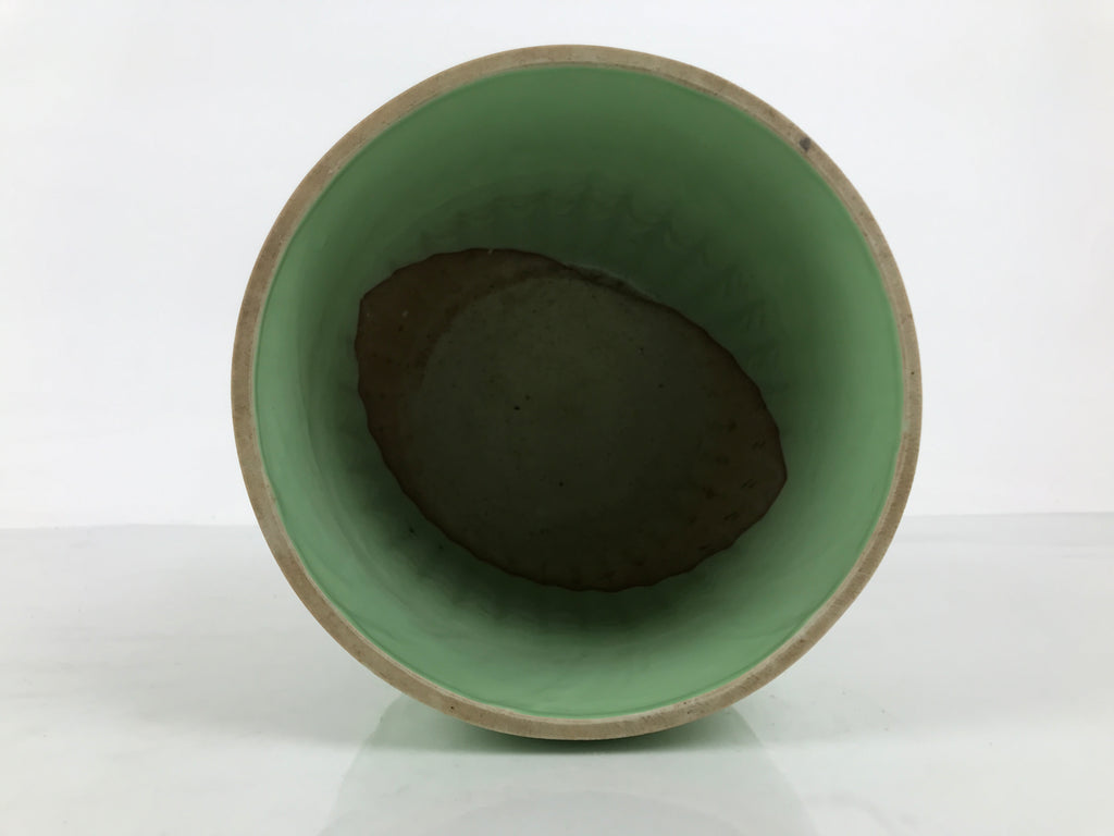 Japanese Celadon Porcelain Jar Vtg Seiji Pot Kame Groove Pale Green Y633-KT - Tea Ceremony-chidorivintage.com