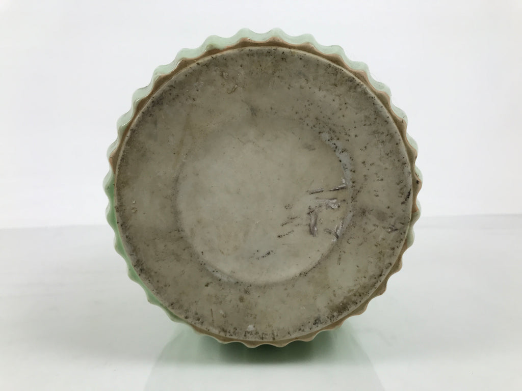 Japanese Celadon Porcelain Jar Vtg Seiji Pot Kame Groove Pale Green Y633-KT - Tea Ceremony-chidorivintage.com
