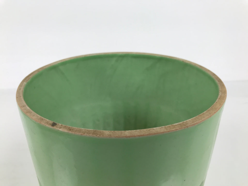 Japanese Celadon Porcelain Jar Vtg Seiji Pot Kame Groove Pale Green Y633-KT - Tea Ceremony-chidorivintage.com