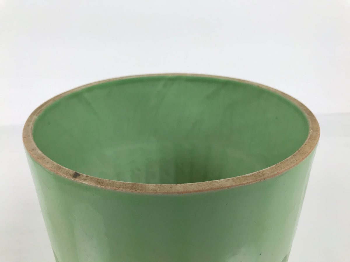 Japanese Celadon Porcelain Jar Vtg Seiji Pot Kame Groove Pale Green Y633-KT - Tea Ceremony-chidorivintage.com