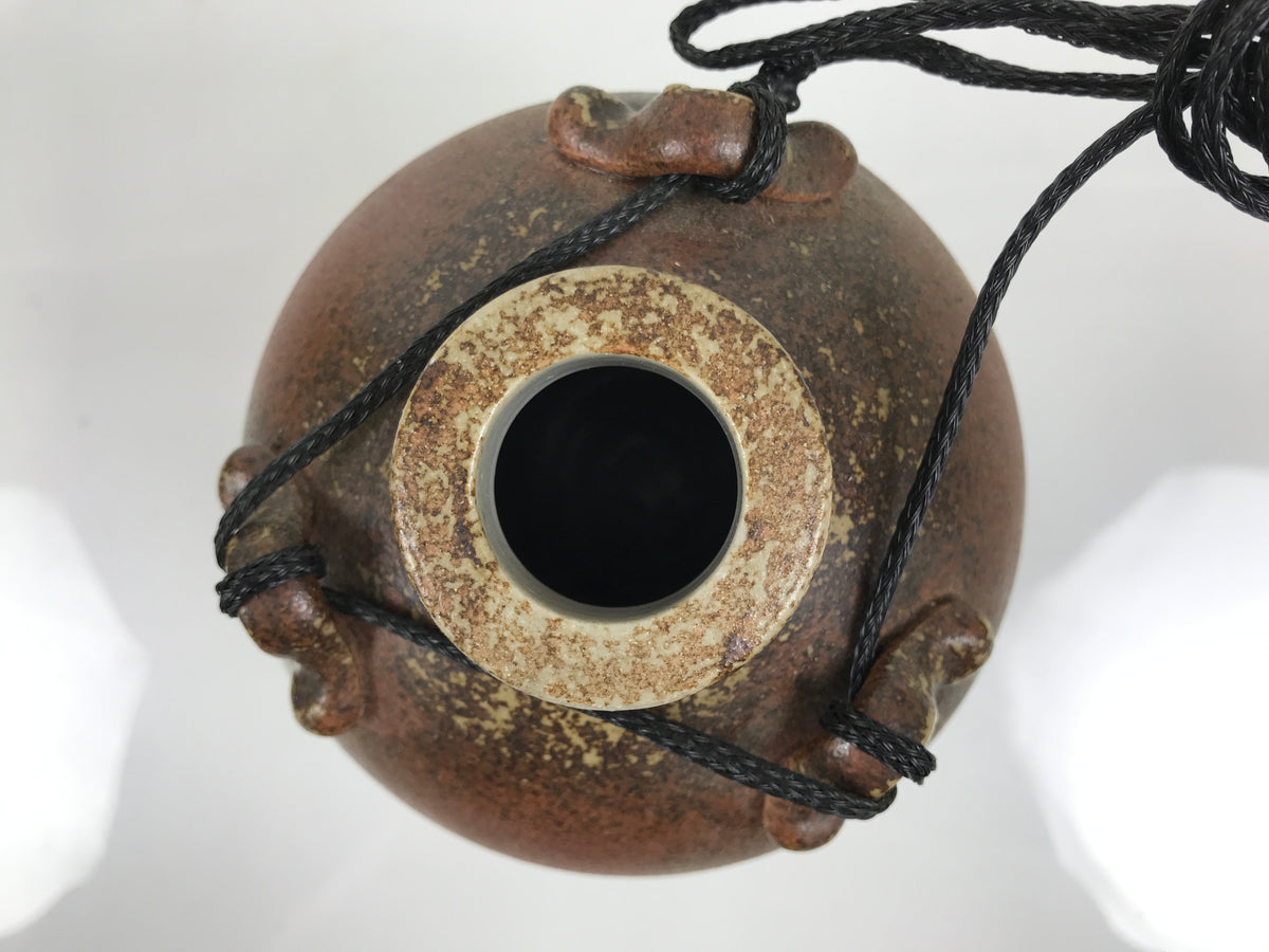 Japanese Ceramic Flower Vase Vtg Ikebana Kabin Hanging Ash Glaze Brown FK279-KT - Vase-chidorivintage.com