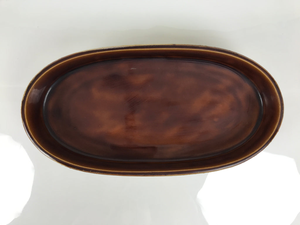 Japanese Ceramic Suiban Flower Vase Pottery Ikebana Accessory Brown Oval Y607-KT - Vase-chidorivintage.com