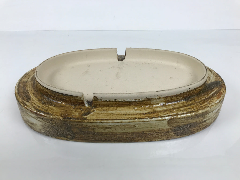 Japanese Ceramic Suiban Flower Vase Pottery Ikebana Accessory Brown Oval Y607-KT - Vase-chidorivintage.com
