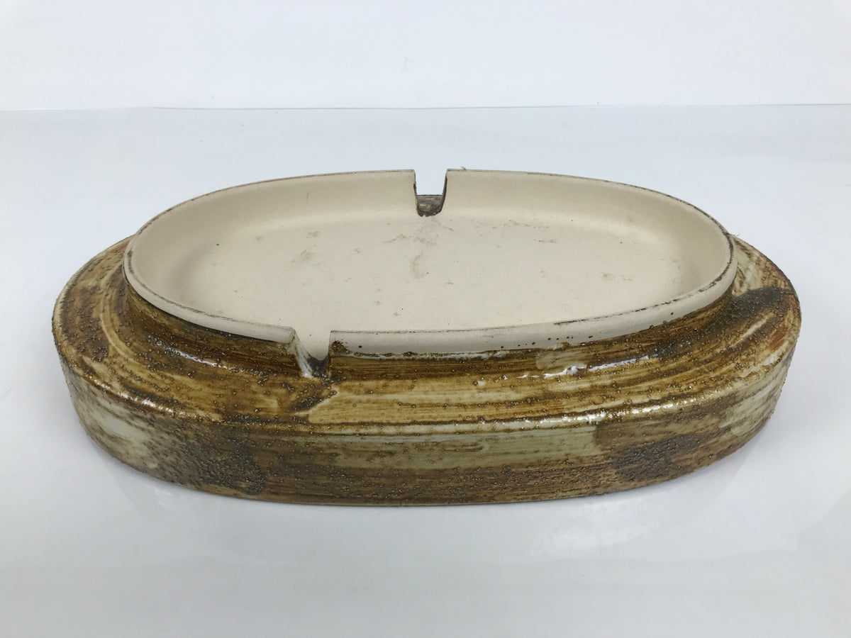 Japanese Ceramic Suiban Flower Vase Pottery Ikebana Accessory Brown Oval Y607-KT - Vase-chidorivintage.com