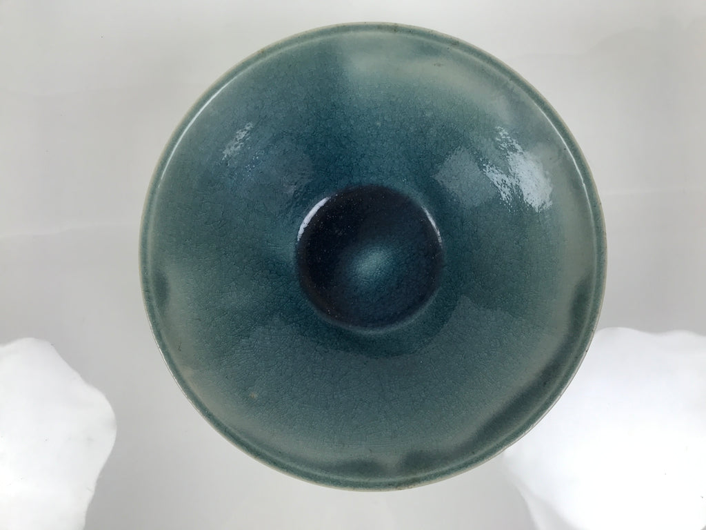 Japanese Ceramic Suiban Flower Vase Pottery Ikebana Accessory Round Blue Y611-KT - Vase-chidorivintage.com