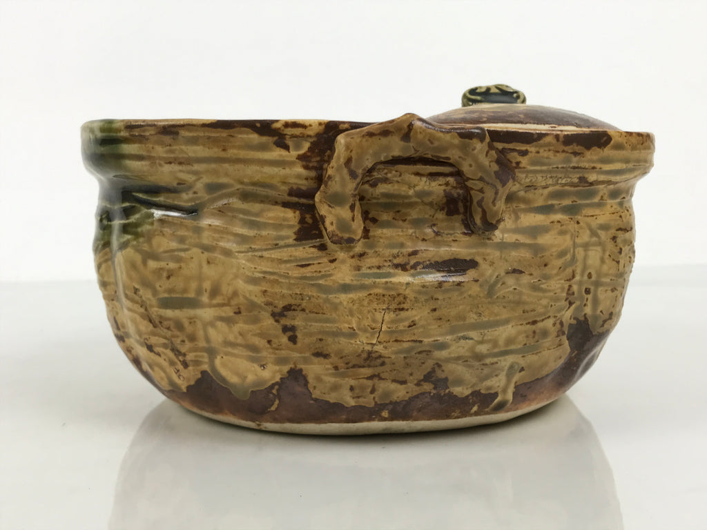 Japanese Oribe Ceramic Snack Bowl Lidded Kashiki Compartments Pottery Brown Y632-KT - Bowl-chidorivintage.com