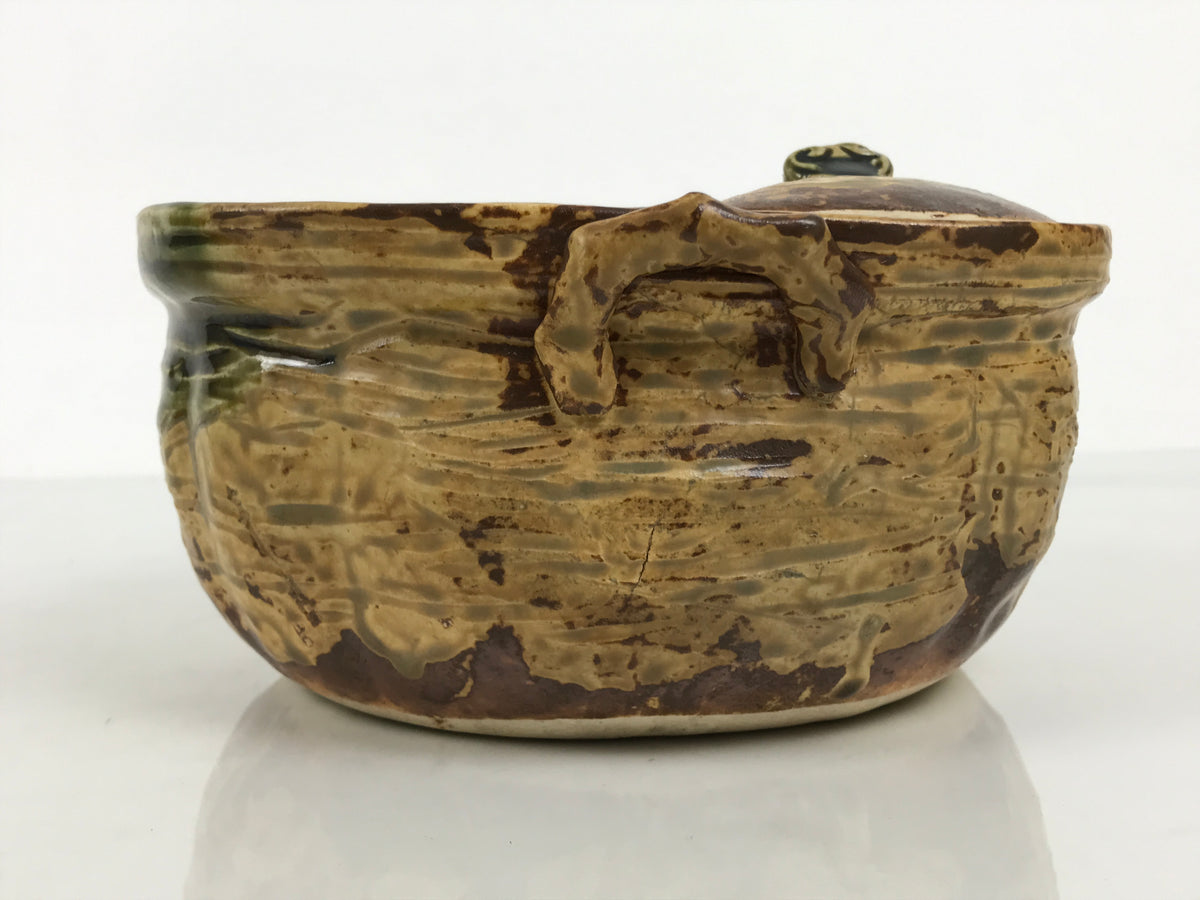 Japanese Oribe Ceramic Snack Bowl Lidded Kashiki Compartments Pottery Brown Y632-KT - Bowl-chidorivintage.com