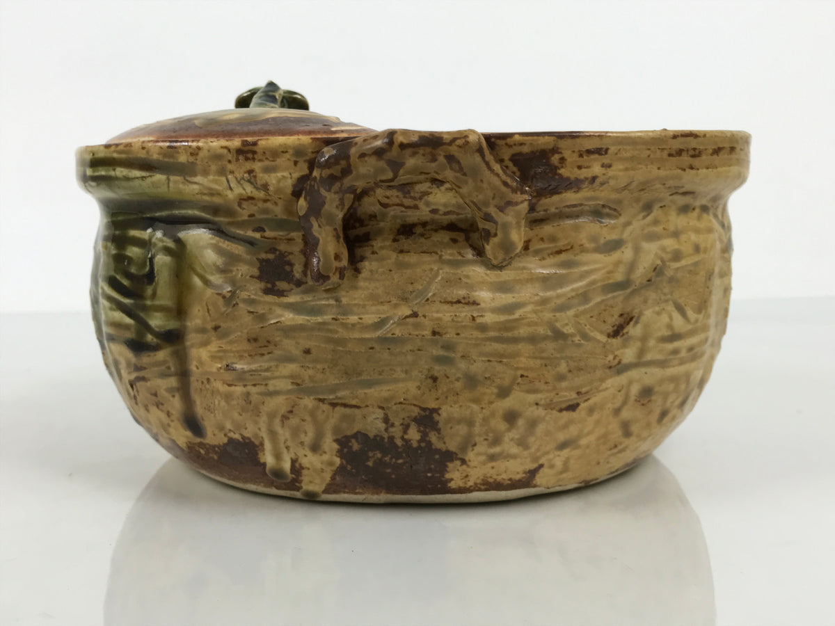 Japanese Oribe Ceramic Snack Bowl Lidded Kashiki Compartments Pottery Brown Y632-KT - Bowl-chidorivintage.com