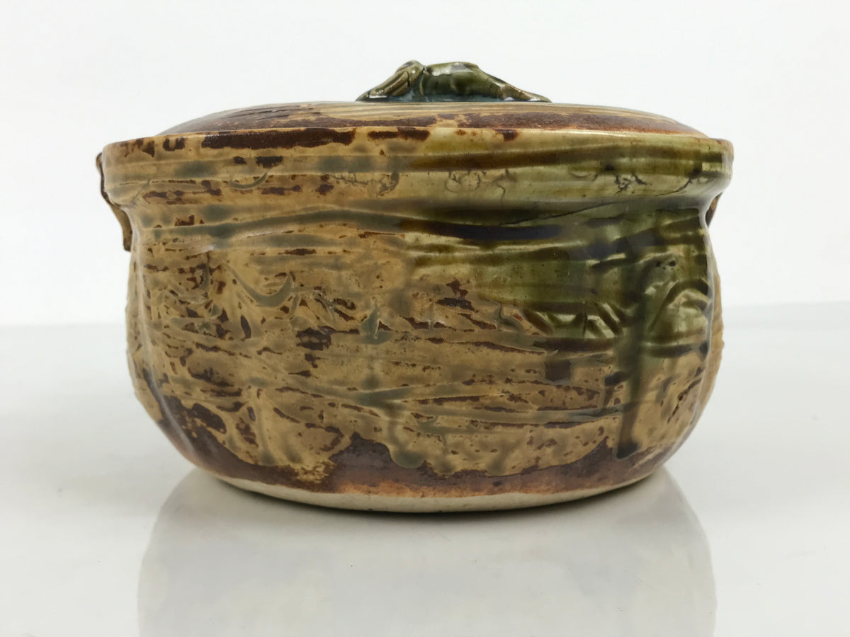 Japanese Oribe Ceramic Snack Bowl Lidded Kashiki Compartments Pottery Brown Y632-KT - Bowl-chidorivintage.com