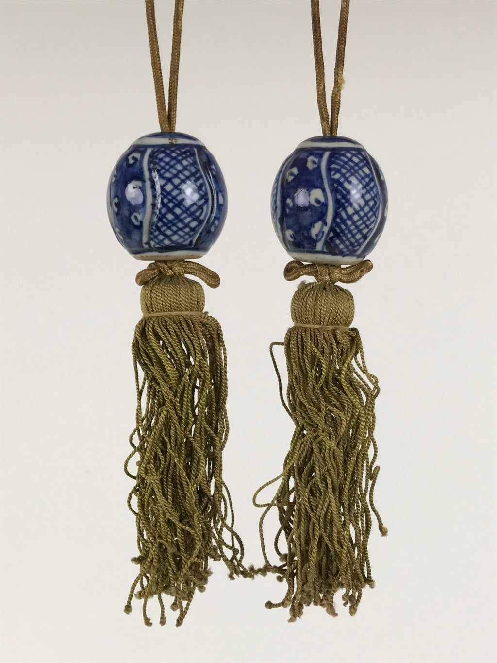 Japanese Porcelain Hanging Scroll Weights Vtg Fuchin Kakejiku Blue White FC374-AD - Scroll Accessory-chidorivintage.com