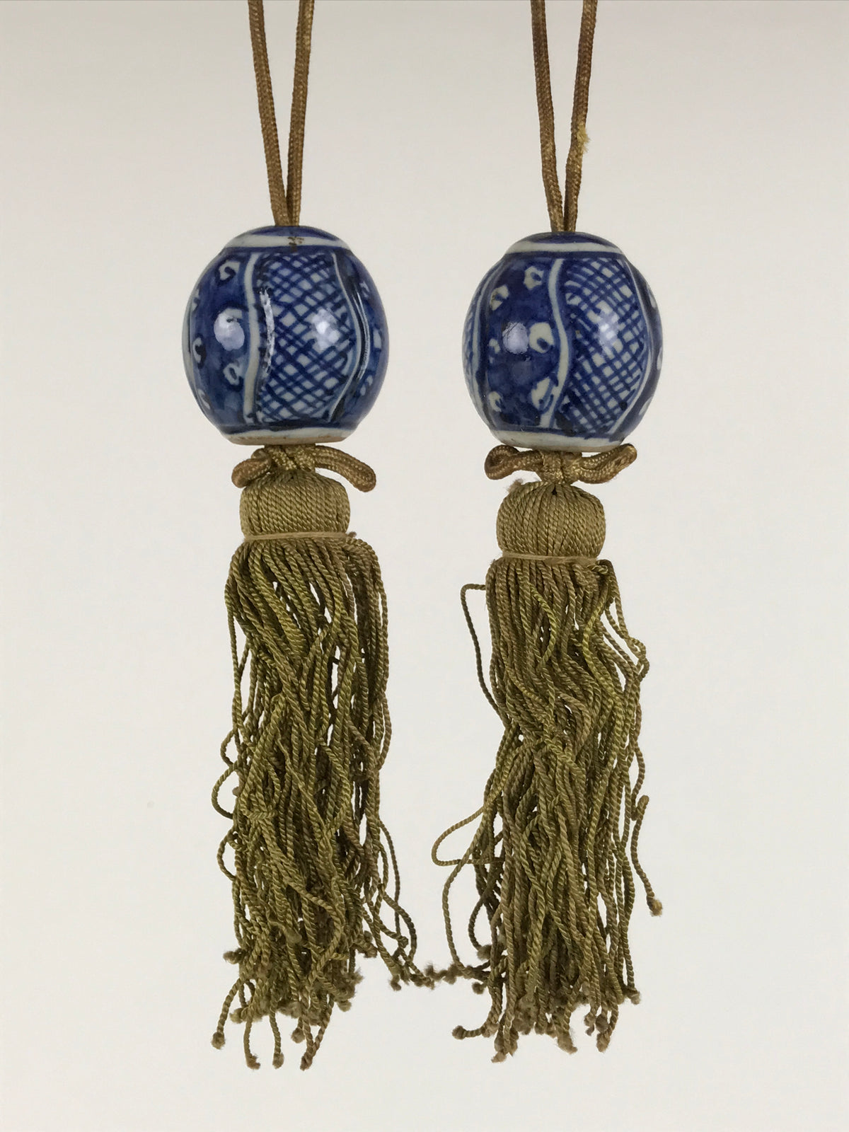 Japanese Porcelain Hanging Scroll Weights Vtg Fuchin Kakejiku Blue White FC374-AD - Scroll Accessory-chidorivintage.com