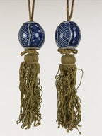 Japanese Porcelain Hanging Scroll Weights Vtg Fuchin Kakejiku Blue White FC374-AD - Scroll Accessory-chidorivintage.com