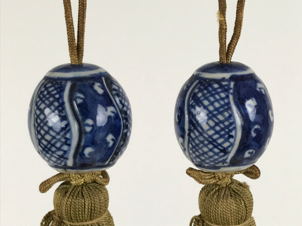 Japanese Porcelain Hanging Scroll Weights Vtg Fuchin Kakejiku Blue White FC374-AD - Scroll Accessory-chidorivintage.com