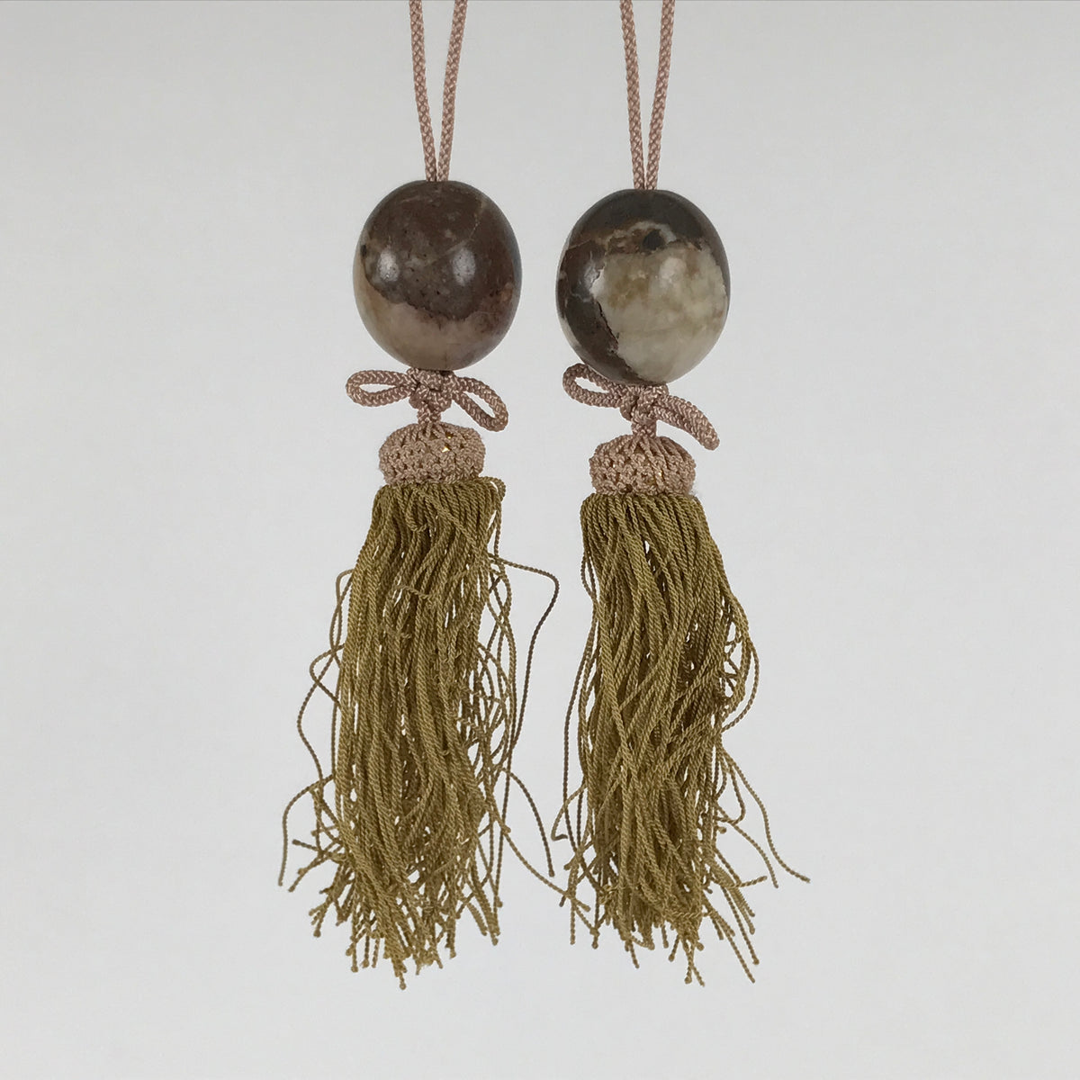 Japanese Agate Stone Hanging Scroll Weights Vtg Fuchin Kakejiku Brown Pink FC376-AD - Scroll Accessory-chidorivintage.com