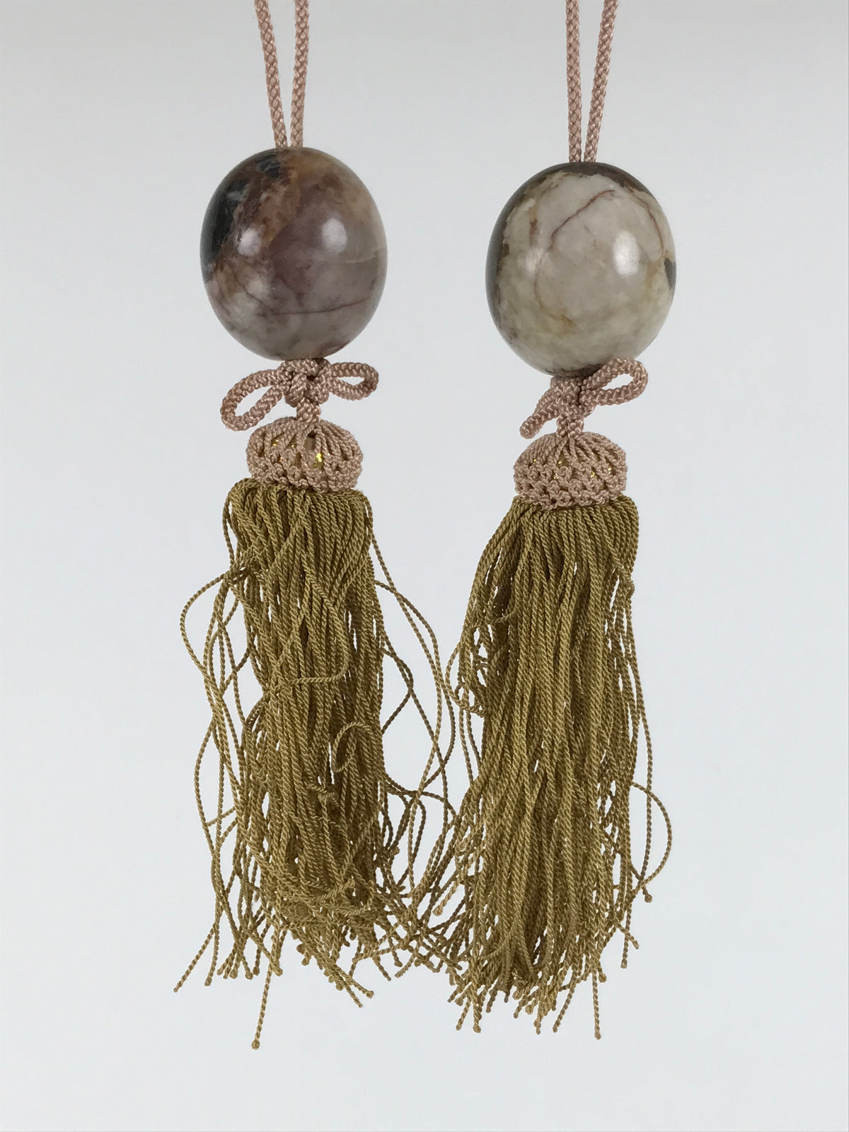Japanese Agate Stone Hanging Scroll Weights Vtg Fuchin Kakejiku Brown Pink FC376-AD - Scroll Accessory-chidorivintage.com