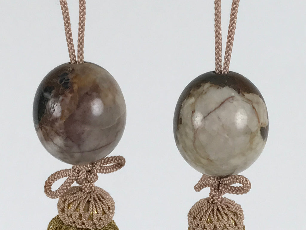 Japanese Agate Stone Hanging Scroll Weights Vtg Fuchin Kakejiku Brown Pink FC376-AD - Scroll Accessory-chidorivintage.com