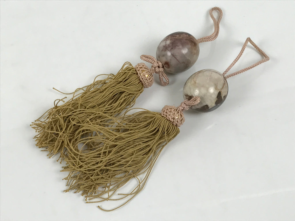 Japanese Agate Stone Hanging Scroll Weights Vtg Fuchin Kakejiku Brown Pink FC376-AD - Scroll Accessory-chidorivintage.com