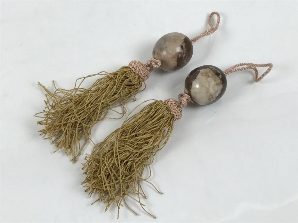 Japanese Agate Stone Hanging Scroll Weights Vtg Fuchin Kakejiku Brown Pink FC376-AD - Scroll Accessory-chidorivintage.com
