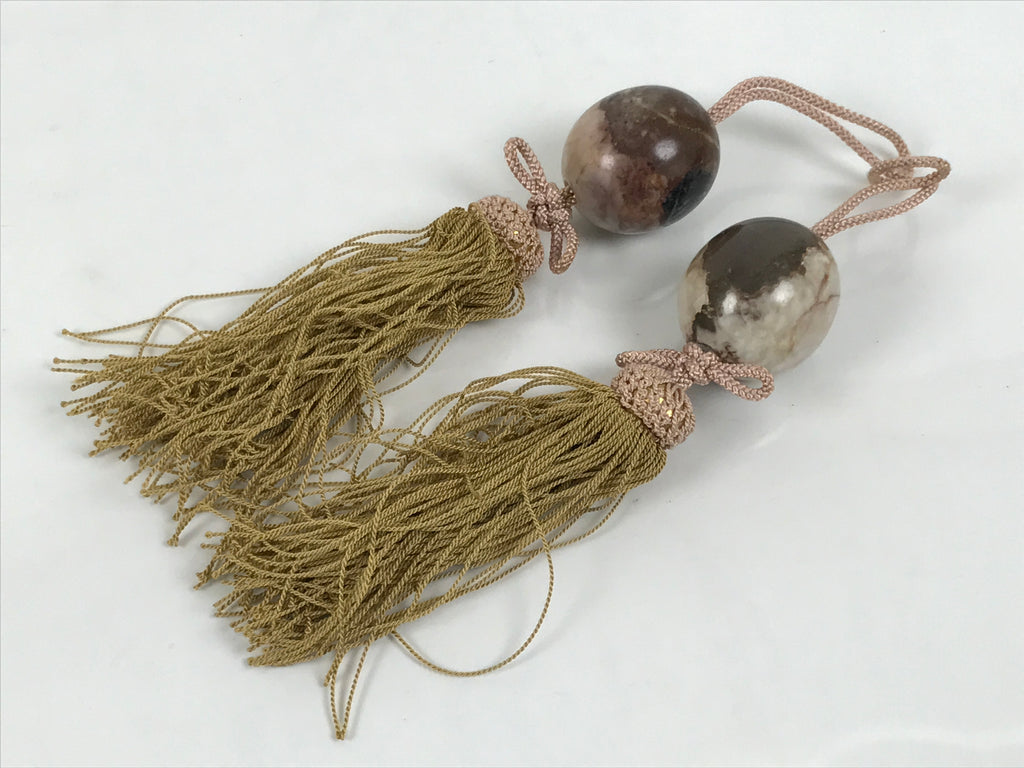 Japanese Agate Stone Hanging Scroll Weights Vtg Fuchin Kakejiku Brown Pink FC376-AD - Scroll Accessory-chidorivintage.com