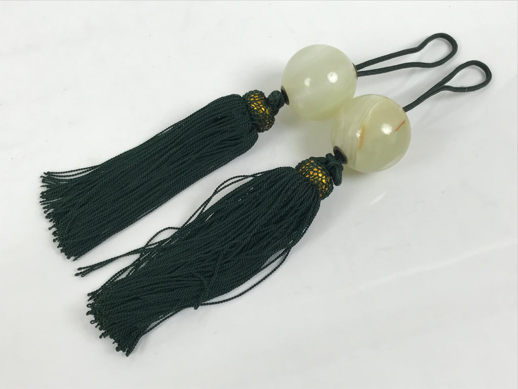 Japanese Onyx Stone Hanging Scroll Weights Fuchin Kakejiku Green Tassel FC378-AD - Scroll Accessory-chidorivintage.com