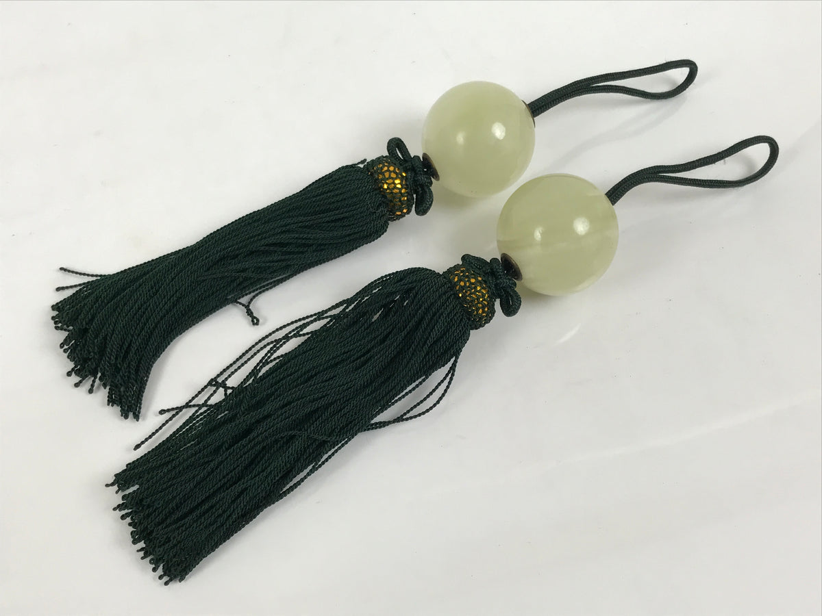 Japanese Onyx Stone Hanging Scroll Weights Fuchin Kakejiku Green Tassel FC378-AD - Scroll Accessory-chidorivintage.com