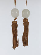 Japanese Agate Stone Hanging Scroll Weights Vtg Fuchin Kakejiku Clear Gold FC380-AD - Scroll Accessory-chidorivintage.com