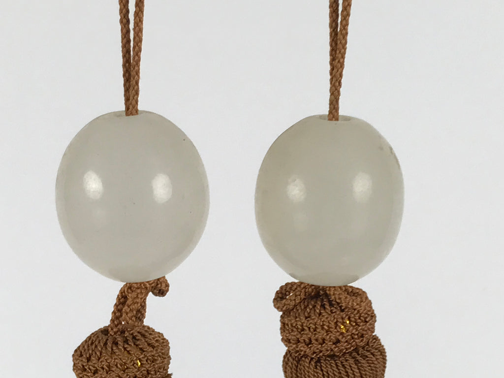 Japanese Agate Stone Hanging Scroll Weights Vtg Fuchin Kakejiku Clear Gold FC380-AD - Scroll Accessory-chidorivintage.com