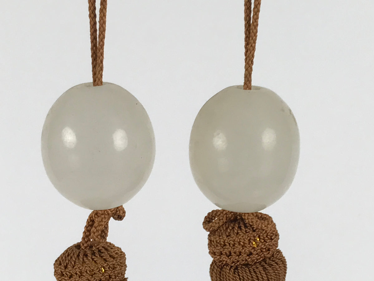 Japanese Agate Stone Hanging Scroll Weights Vtg Fuchin Kakejiku Clear Gold FC380-AD - Scroll Accessory-chidorivintage.com