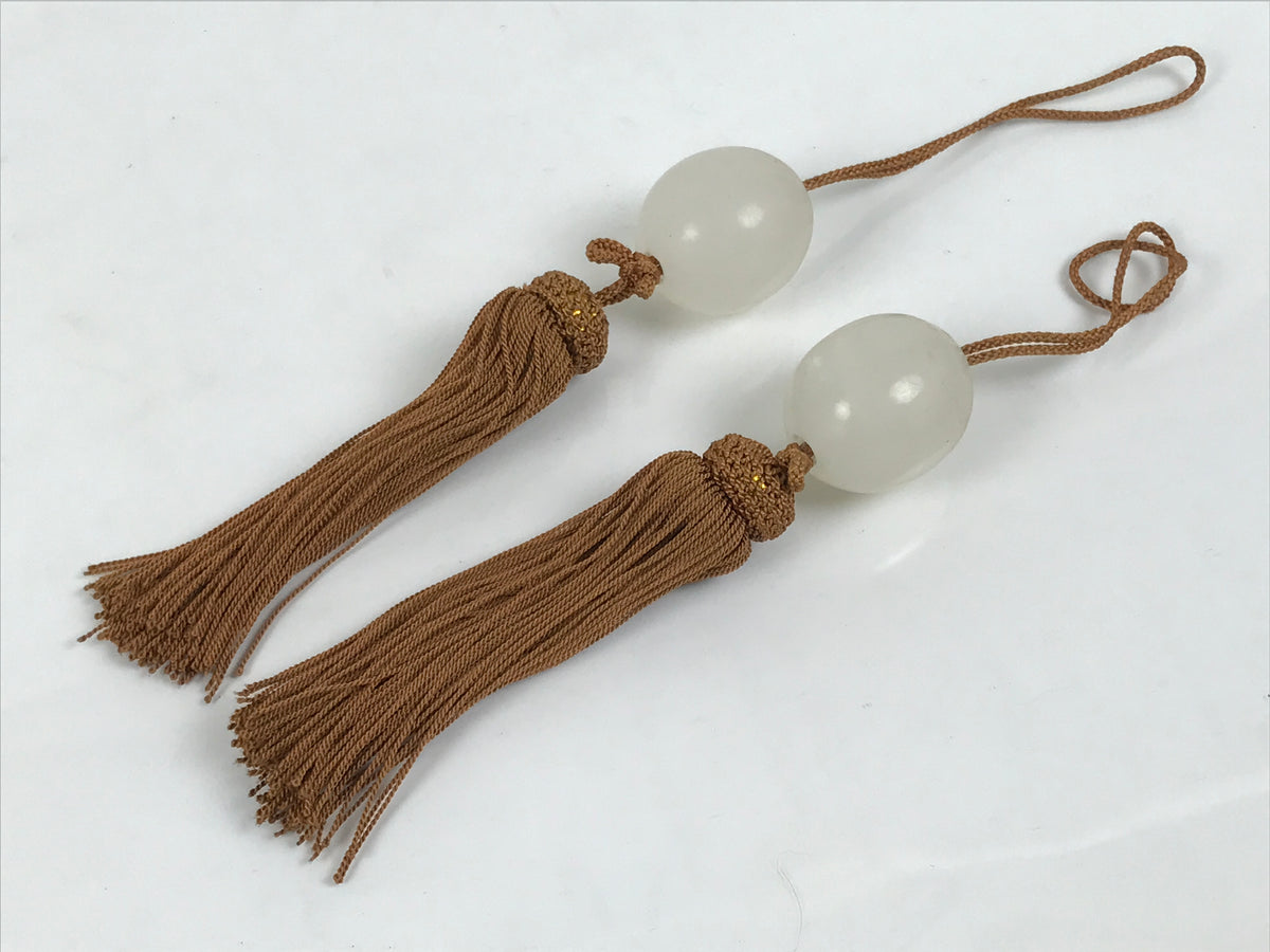 Japanese Agate Stone Hanging Scroll Weights Vtg Fuchin Kakejiku Clear Gold FC380-AD - Scroll Accessory-chidorivintage.com