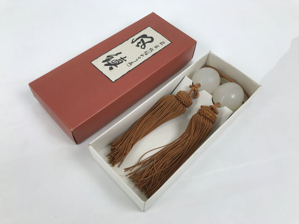Japanese Agate Stone Hanging Scroll Weights Vtg Fuchin Kakejiku Clear Gold FC380-AD - Scroll Accessory-chidorivintage.com
