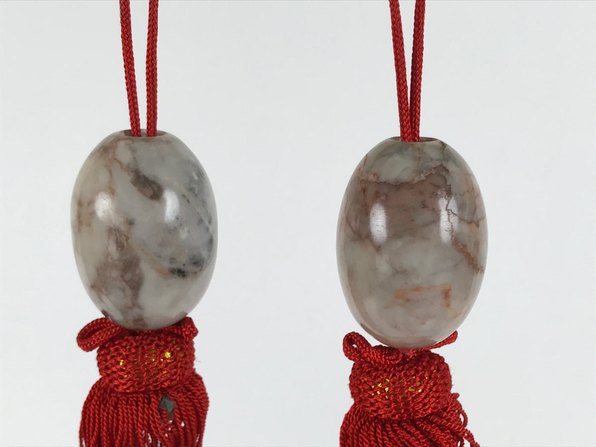 Japanese Marble Stone Hanging Scroll Weights Fuchin Kakejiku Red Tassel FC383-AD - Scroll Accessory-chidorivintage.com
